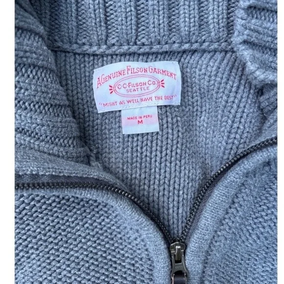 Filson Genuine Garment Women's Knit Zip Front Sweater Gray Size Medium Peru - Picture 4 of 9